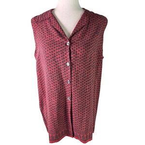 DKNY Womens Red Black Silk Sleeveless Button Up Blouse Floral Print Large 0832